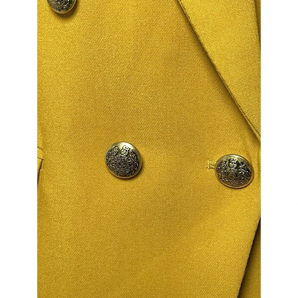 Banana Republic Double Breasted Blazer Gold Button Mustard 10‎ Petite Preppy